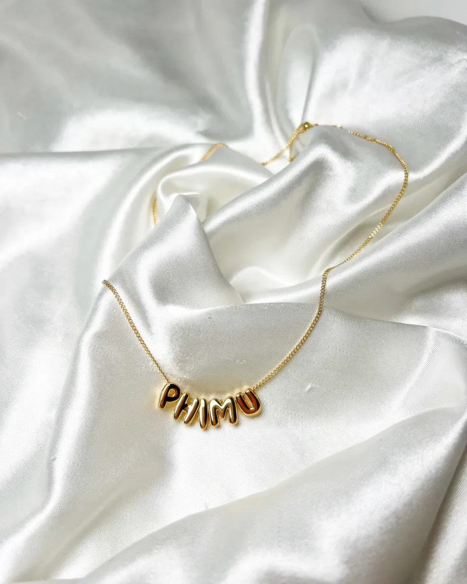 The Phi Mu Bubble Letter Necklace